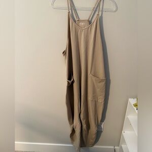 Free People Movement Beige Sleeveless Jumpsuit with Pockets size Medium